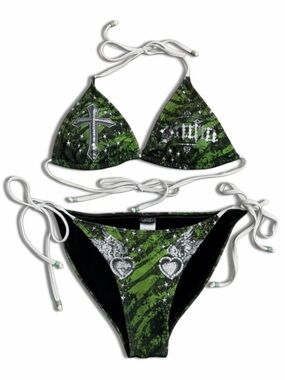 Rare Y2K Sinful By Affliction Sequin Side Tie Bikini Set